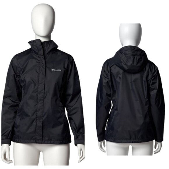 Columbia Women’s Arcadia II Waterproof Lightweight Hooded Rain Jacket  Black - Picture 1 of 4